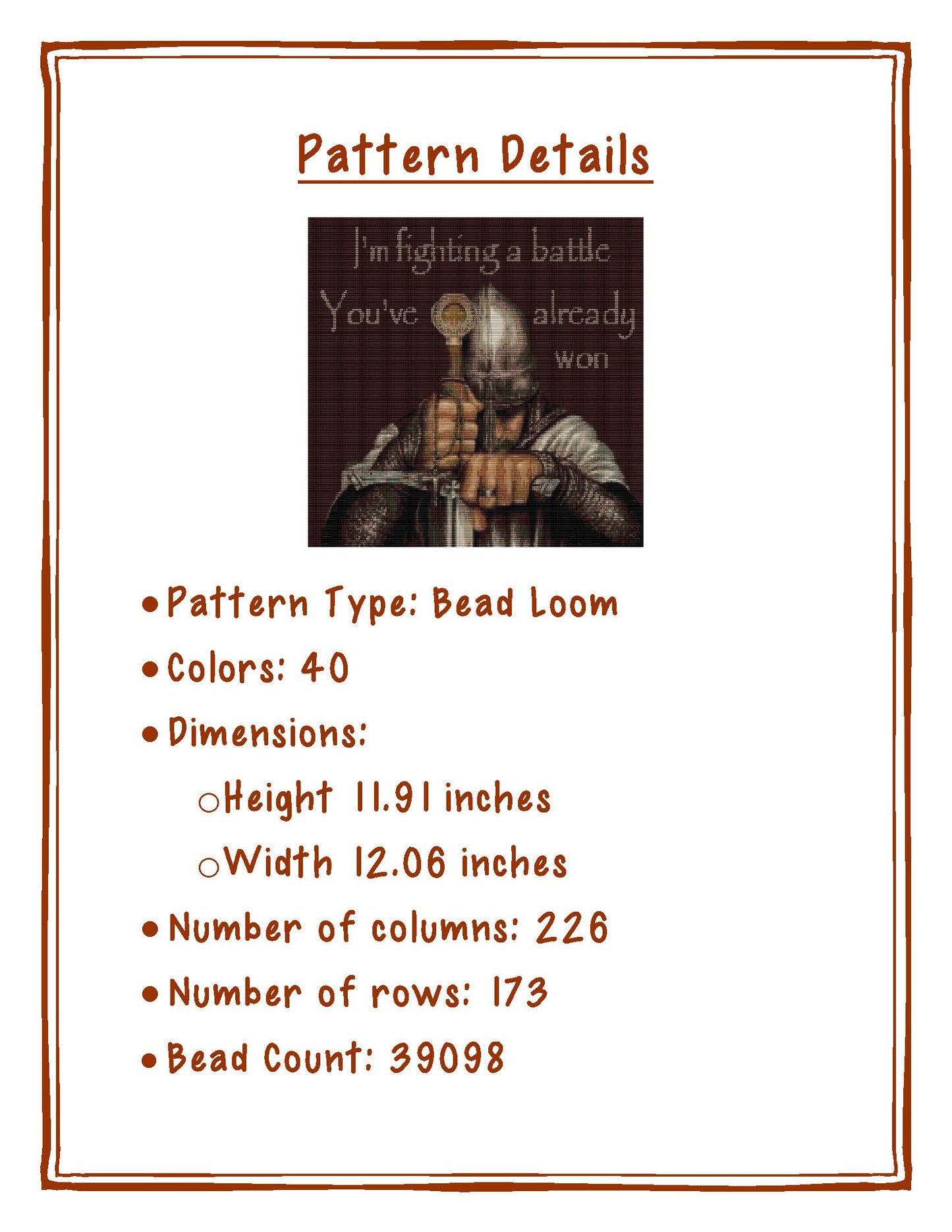 Bead Loom Pattern, Fighting a Battle You've already won, Miyuki Delica, Instant Download, beaded tapestry, bead loom