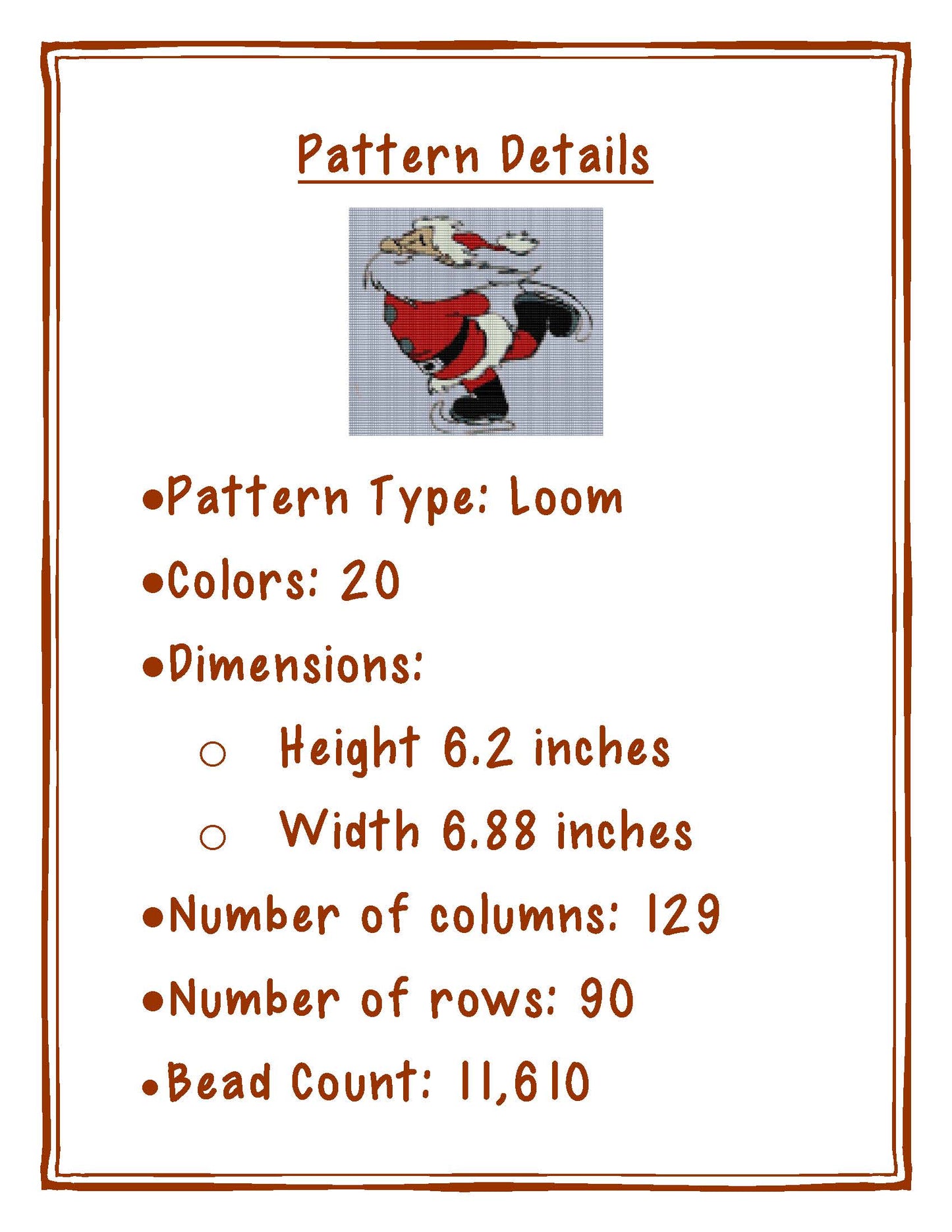 Bead Loom Pattern, Skating Santa, Miyuki Delica, Instant Download, beaded tapestry, Christmas, bead loom