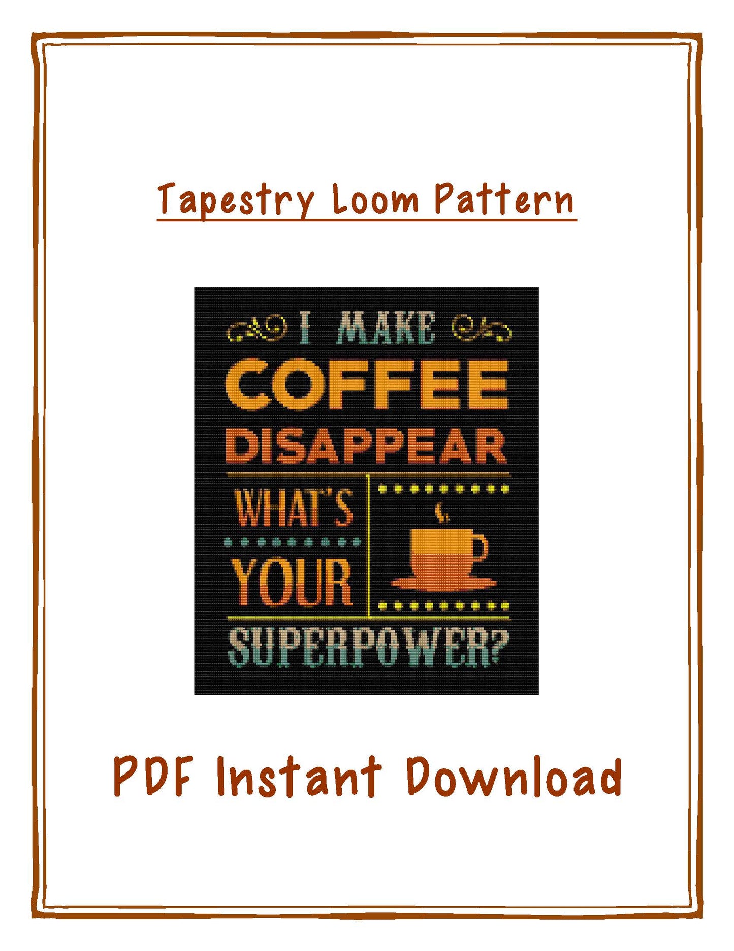 Bead Loom Pattern, Coffee Superpower, Miyuki Delica, Instant Download, beaded tapestry