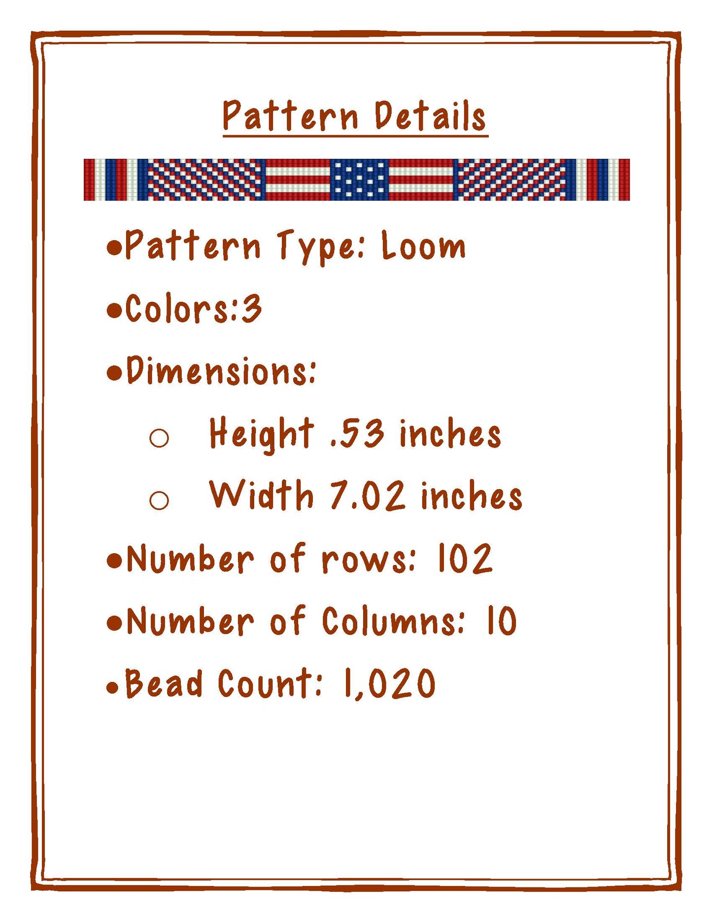 Bead Loom Pattern, 4th of July Bracelet, Miyuki Delica, Instant Download, beaded bracelet,