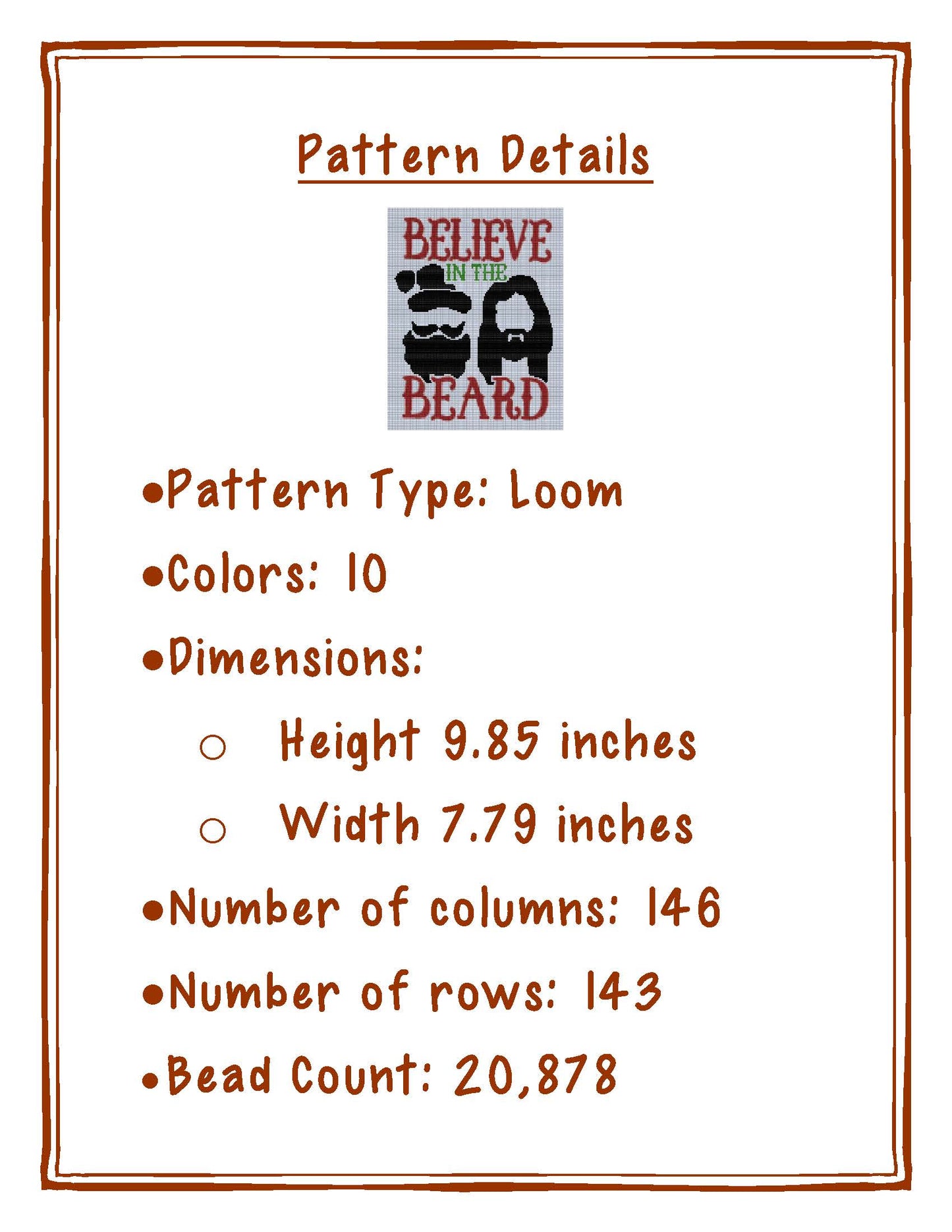 Bead Loom Pattern, Believe in the Beard, Miyuki Delica, Instant Download, beaded tapestry, Christmas, bead loom, religious Christmas