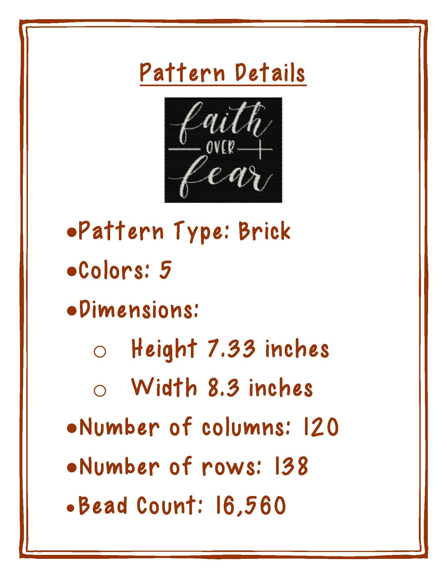 Bead Pattern, Brick stitch, Faith over Fear, Miyuki Delica, Instant Download, beaded tapestry, cross