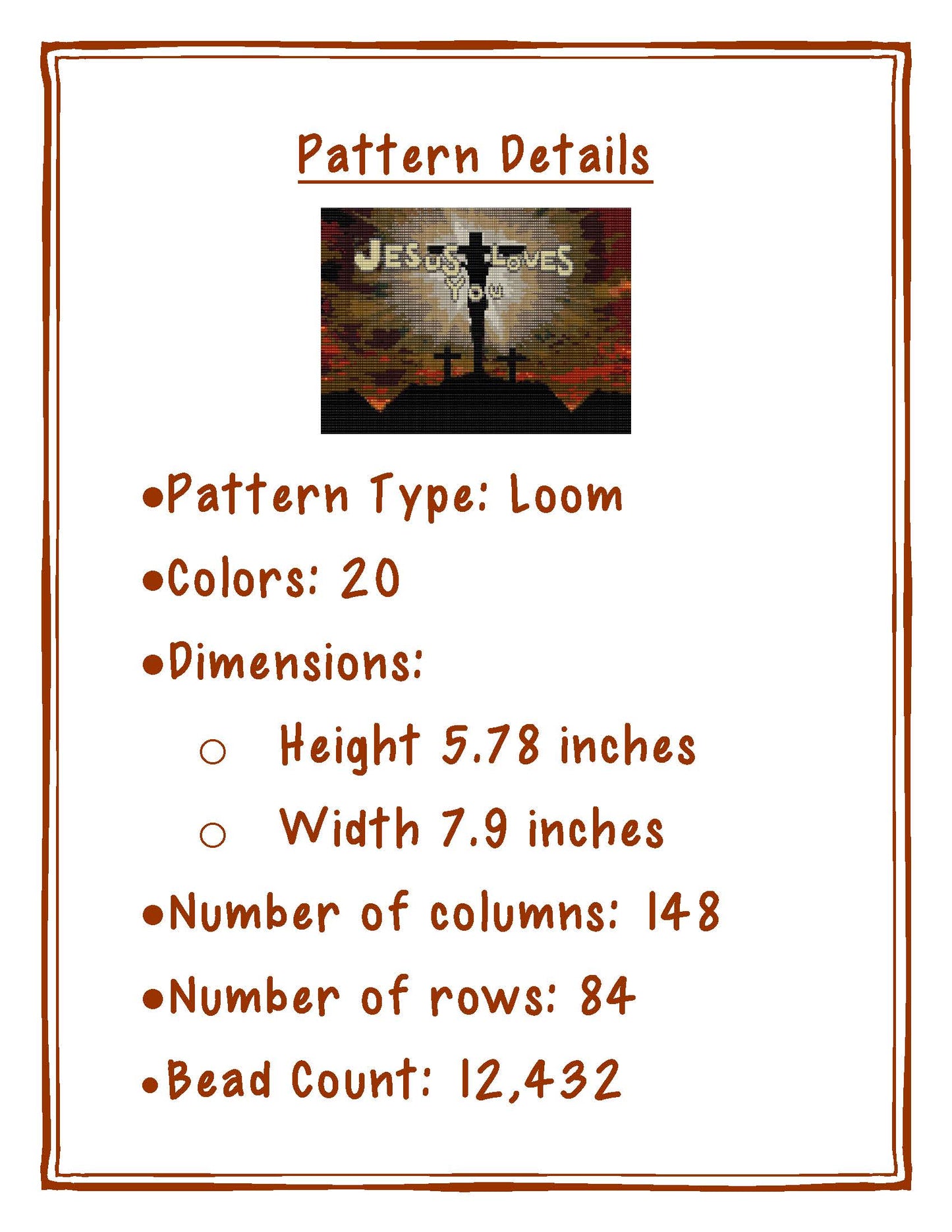 Bead Loom Pattern, Jesus Loves You, Miyuki Delica, Instant Download, beaded tapestry