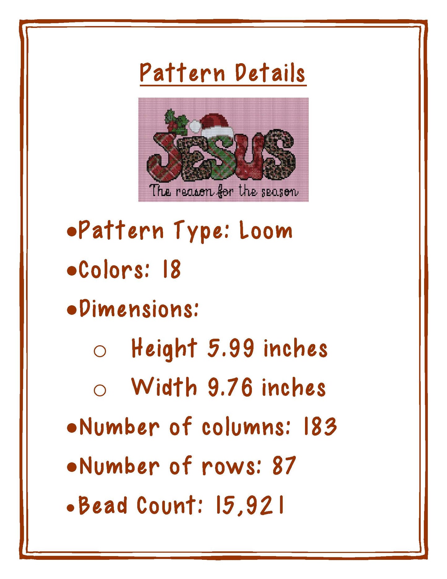 Bead Loom Pattern, Jesus is the Reason for the Season, Miyuki Delica, Instant Download, beaded tapestry, Christmas, bead loom