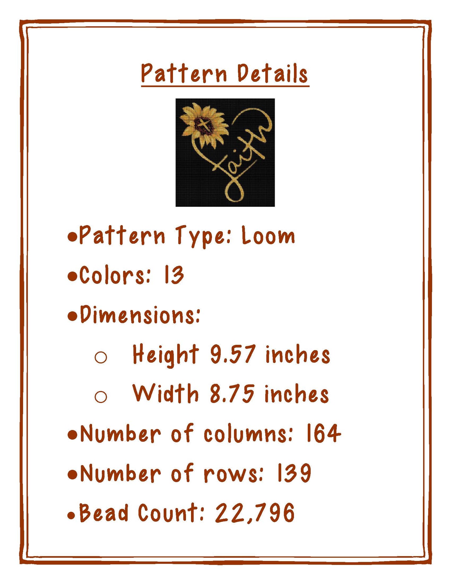 Bead Loom Pattern, Sunflower Faith, Miyuki Delica, Instant Download, beaded tapestry, Heart, bead loom