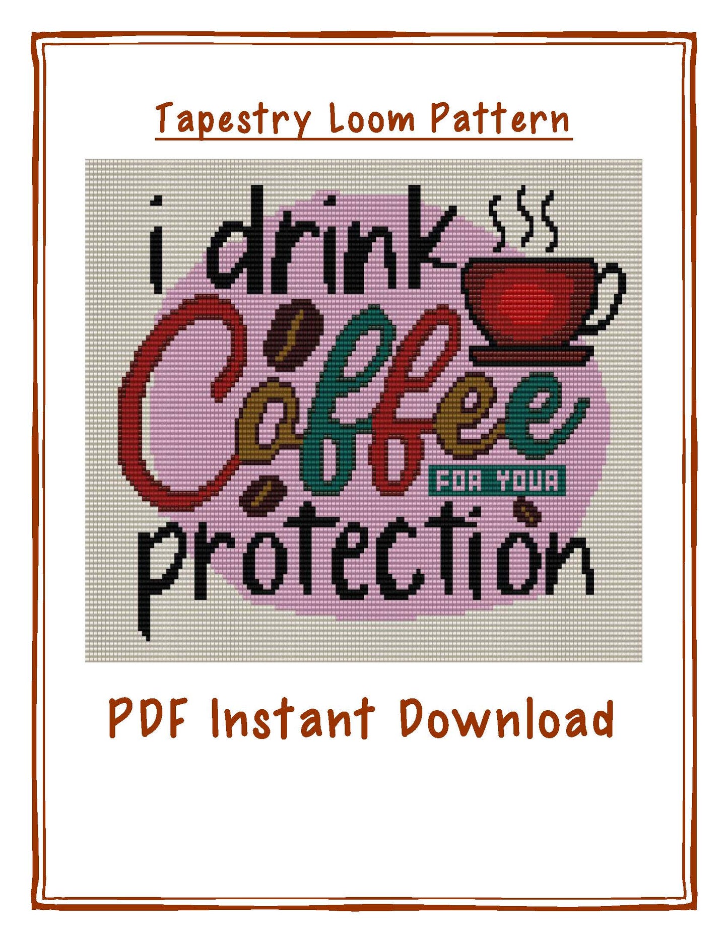 Bead Loom Pattern, Coffee, Miyuki Delica, Instant Download, beaded tapestry