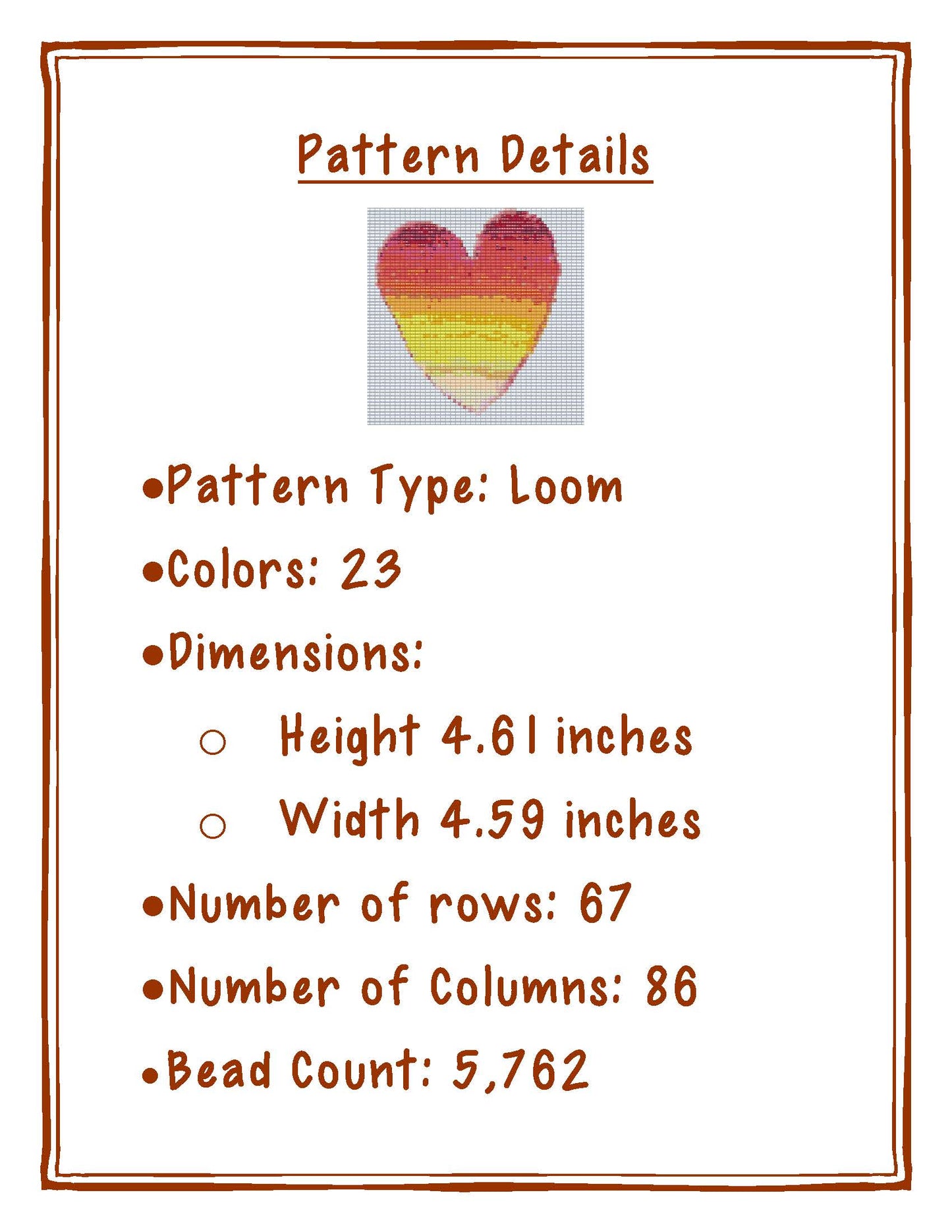 Bead Loom Pattern, Sunset Heart, Miyuki Delica, Instant Download, beaded tapestry