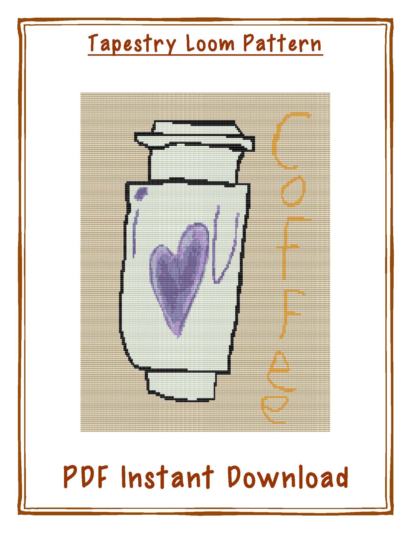 Bead Loom Pattern, Eva's Coffee Art, Miyuki Delica, Instant Download, beaded tapestry