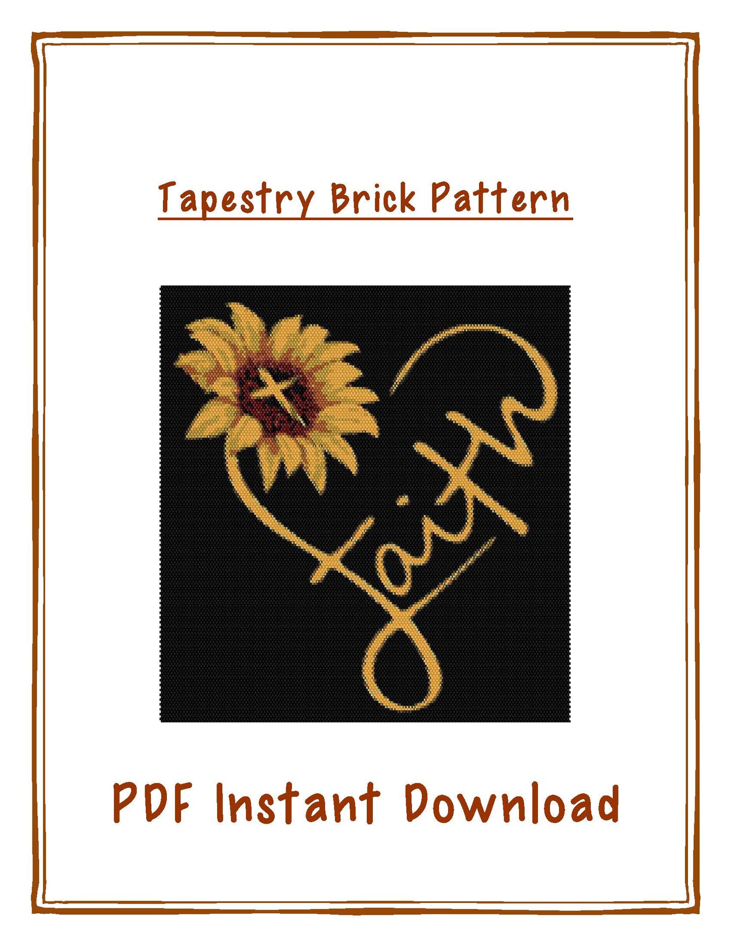 Bead Pattern, Brick stitch, Sunflower Faith, Miyuki Delica, Instant Download, beaded tapestry, heart