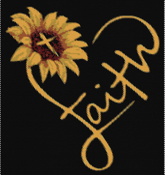 Bead Pattern, Brick stitch, Sunflower Faith, Miyuki Delica, Instant Download, beaded tapestry, heart